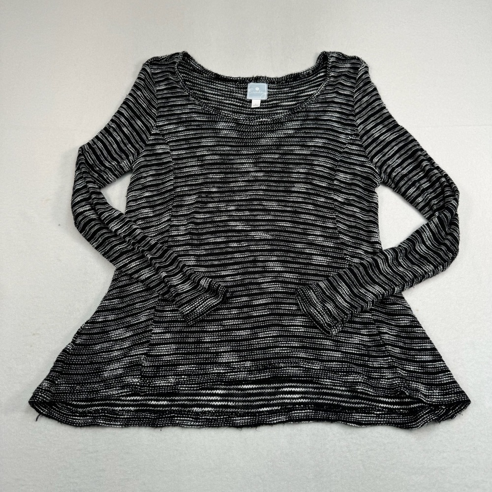 Sunday Long Sleeve Striped Sweater Womens Size Large Black White Knit